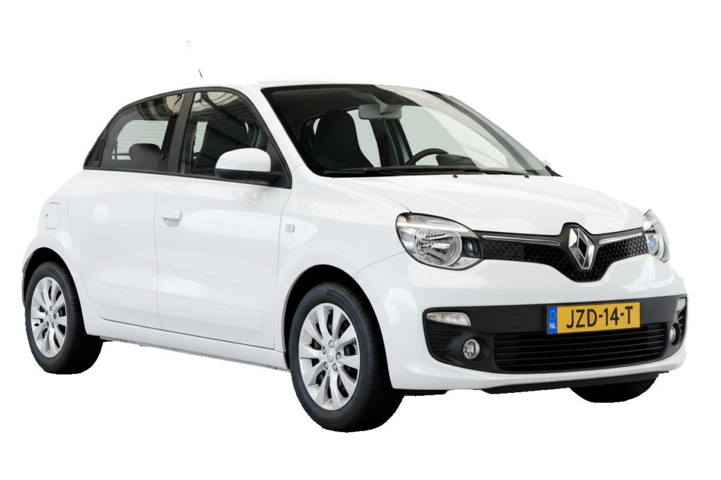 Witte Renault Twingo op achtergrond