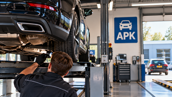 Realistische APK-autokeuring in moderne garage