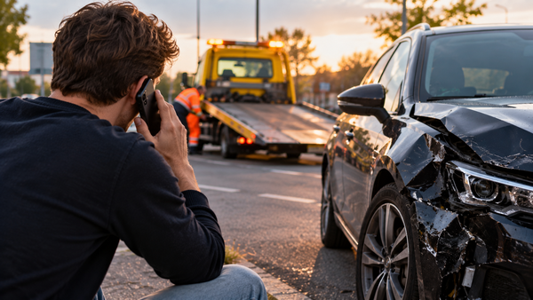 Bezorgde bestuurder bij beschadigde auto